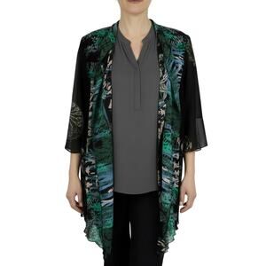 CITRON Sz XL SILK BLEND Black Floral Lightweight Sheer CoverUp Blouse Shirt Top